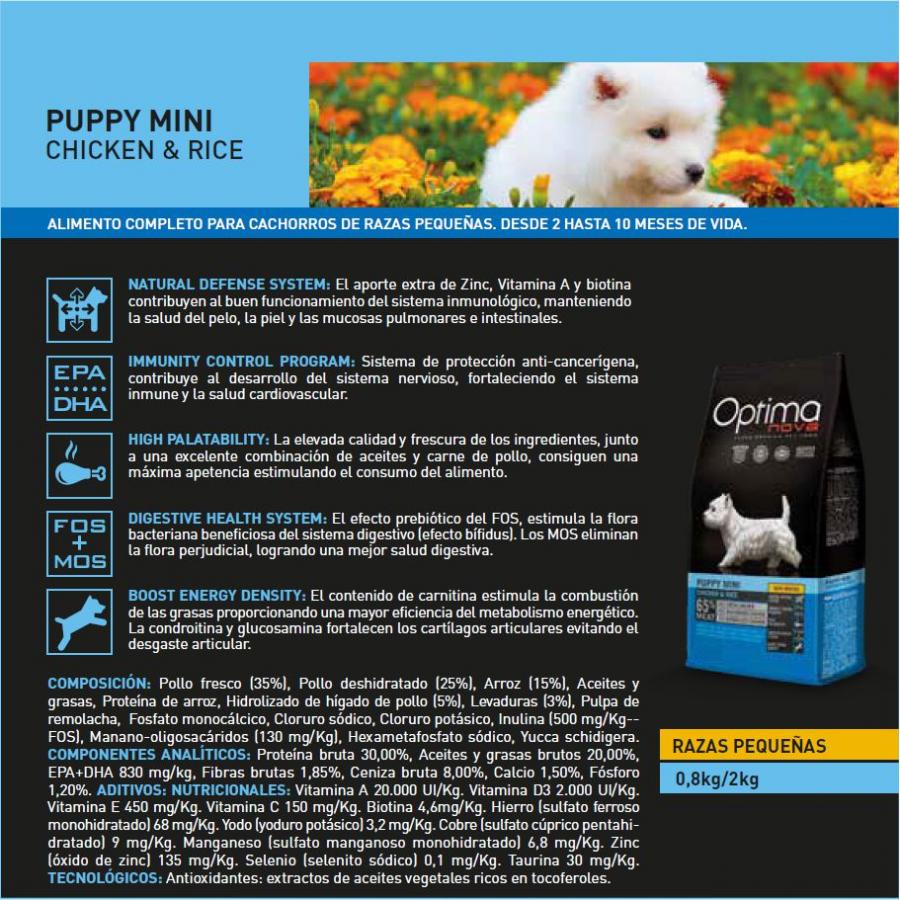 OPTIMA NOVA PUPPY MINI POLLO ARROZ 2 KG.